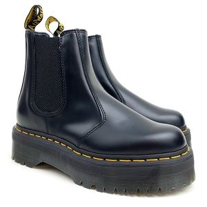Dr. Martens 2976 Quad Platform Chelsea Boot Smooth Black Leather Slip On Size 7